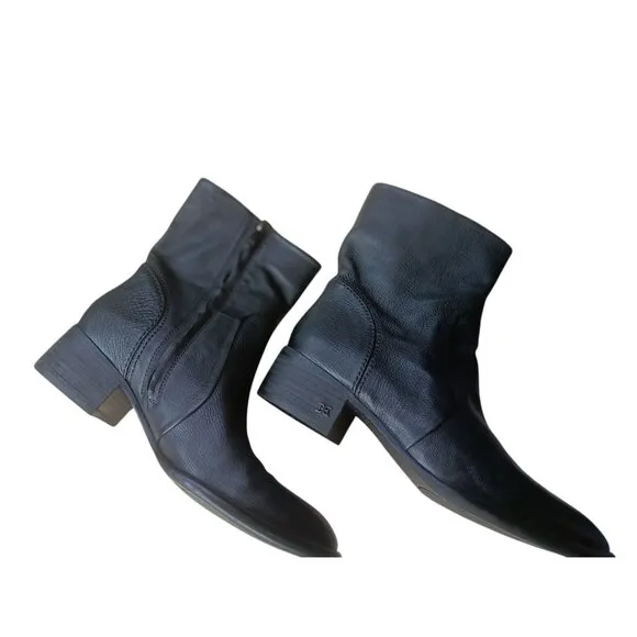Sam Edelman Soft Black Leather Zip Ankle Boots Hilary Block Heel Women’s Size 8