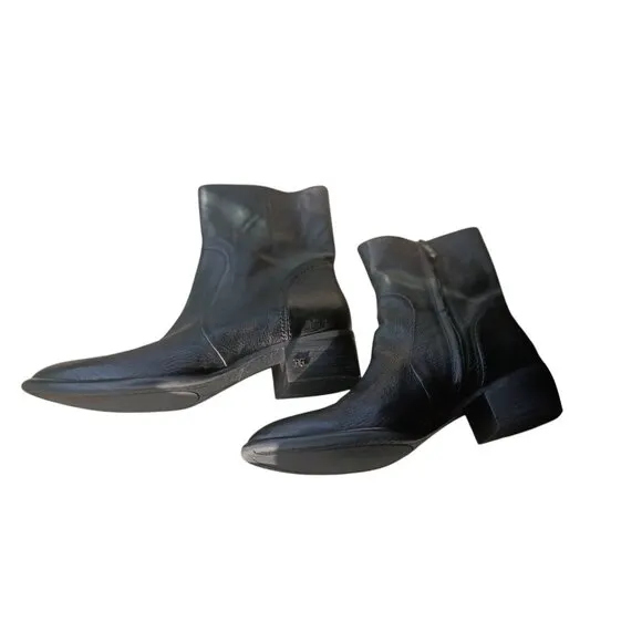 Sam Edelman Soft Black Leather Zip Ankle Boots Hilary Block Heel Women’s Size 8