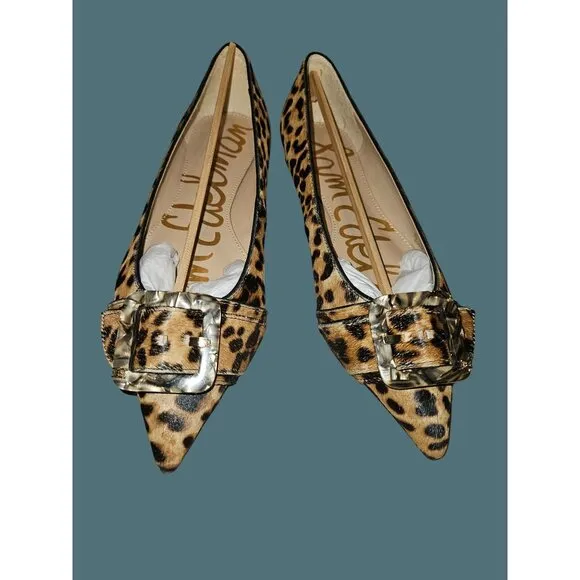 Sam Edelman Sonja Brown Leopard  Dyed Cow Hair Pointed Toe Buckle Flat Shoes 7M
