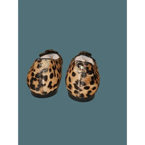 Sam Edelman Sonja Brown Leopard  Dyed Cow Hair Pointed Toe Buckle Flat Shoes 7M