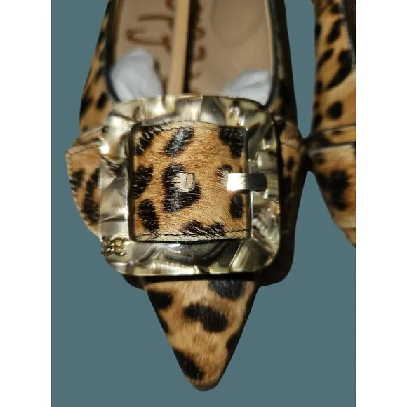 Sam Edelman Sonja Brown Leopard  Dyed Cow Hair Pointed Toe Buckle Flat Shoes 7M