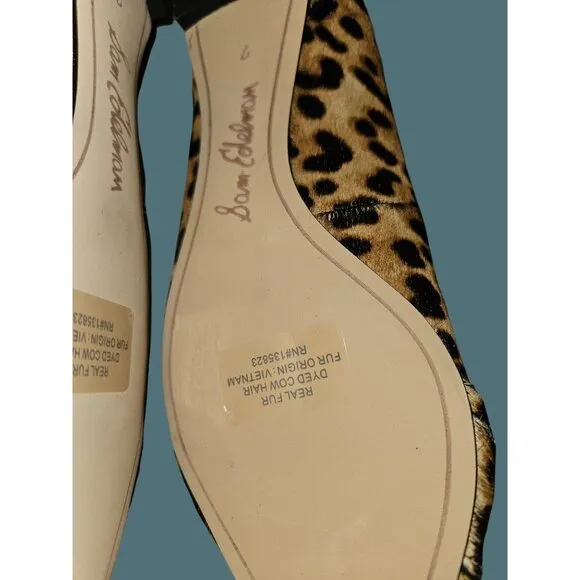 Sam Edelman Sonja Brown Leopard  Dyed Cow Hair Pointed Toe Buckle Flat Shoes 7M