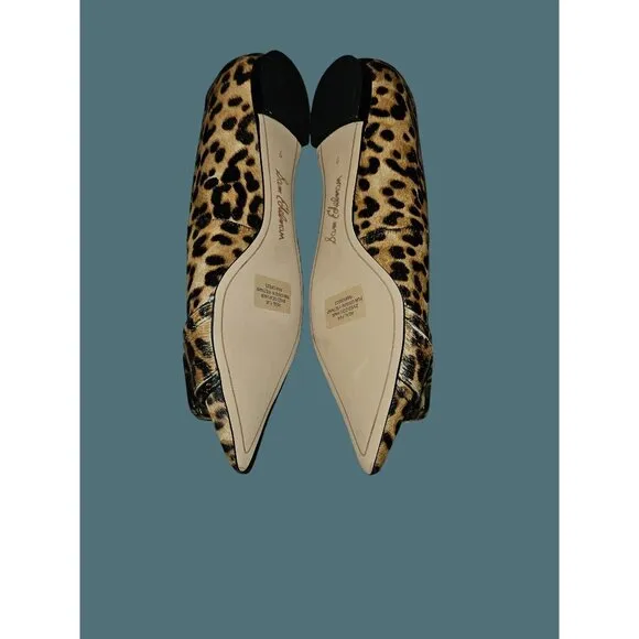 Sam Edelman Sonja Brown Leopard  Dyed Cow Hair Pointed Toe Buckle Flat Shoes 7M