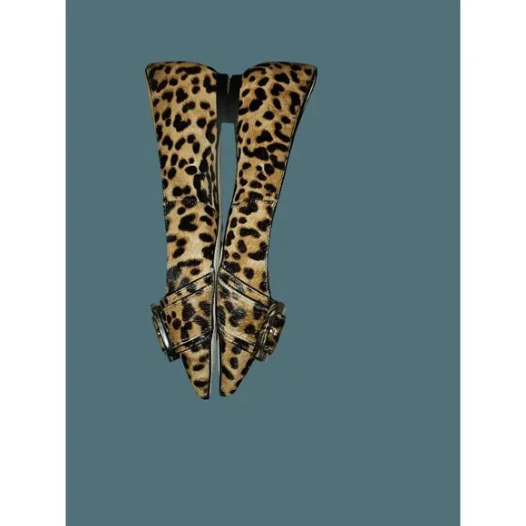Sam Edelman Sonja Brown Leopard  Dyed Cow Hair Pointed Toe Buckle Flat Shoes 7M