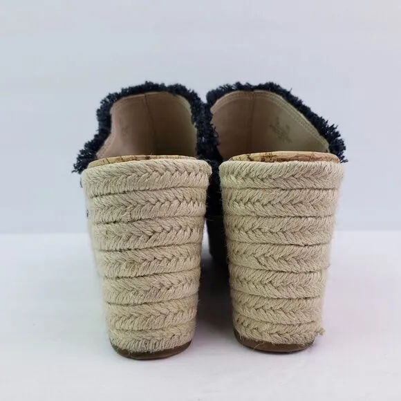 Sam Edelman Womens Size 7.5 Black Canvas Wedge Espadrille Sandals Shoes