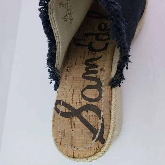 Sam Edelman Womens Size 7.5 Black Canvas Wedge Espadrille Sandals Shoes