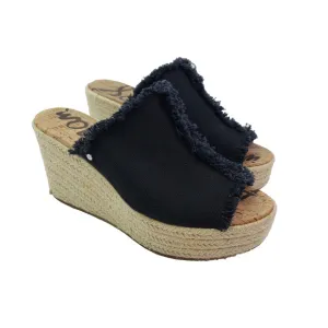 Sam Edelman Womens Size 7.5 Black Canvas Wedge Espadrille Sandals Shoes