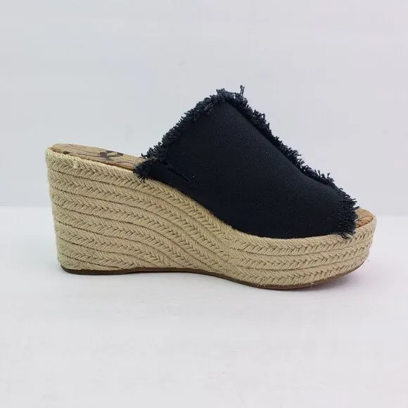 Sam Edelman Womens Size 7.5 Black Canvas Wedge Espadrille Sandals Shoes