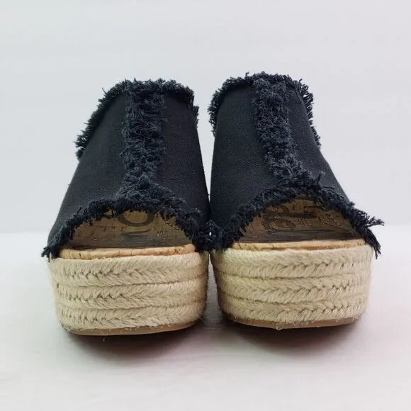 Sam Edelman Womens Size 7.5 Black Canvas Wedge Espadrille Sandals Shoes