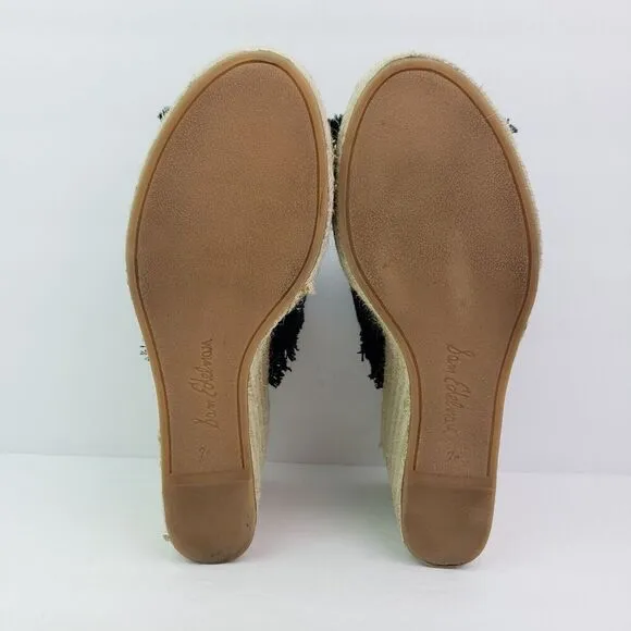 Sam Edelman Womens Size 7.5 Black Canvas Wedge Espadrille Sandals Shoes