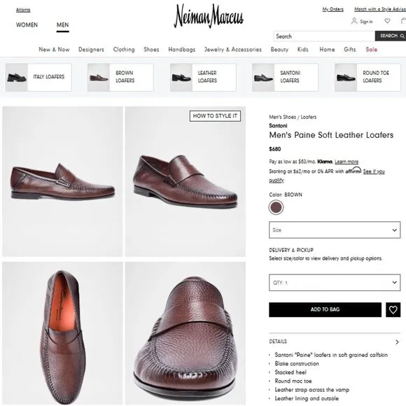 Santoni Italy Soft Black Deerskin Mens size 10.5 Paine Strap Loafers Dress Shoes