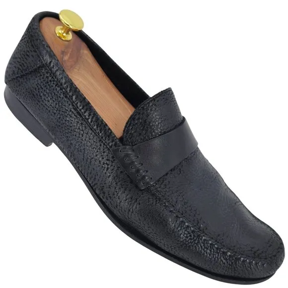 Santoni Italy Soft Black Deerskin Mens size 10.5 Paine Strap Loafers Dress Shoes