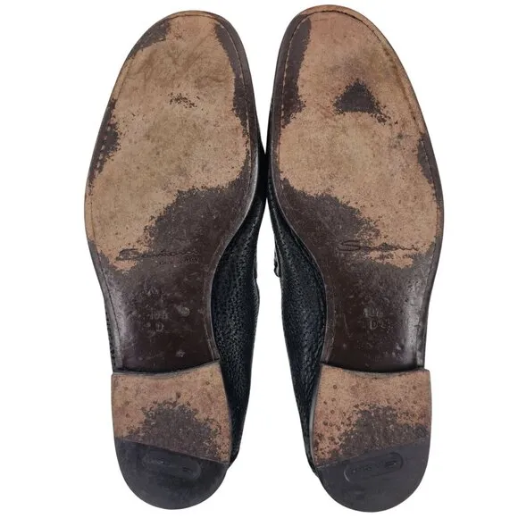 Santoni Italy Soft Black Deerskin Mens size 10.5 Paine Strap Loafers Dress Shoes