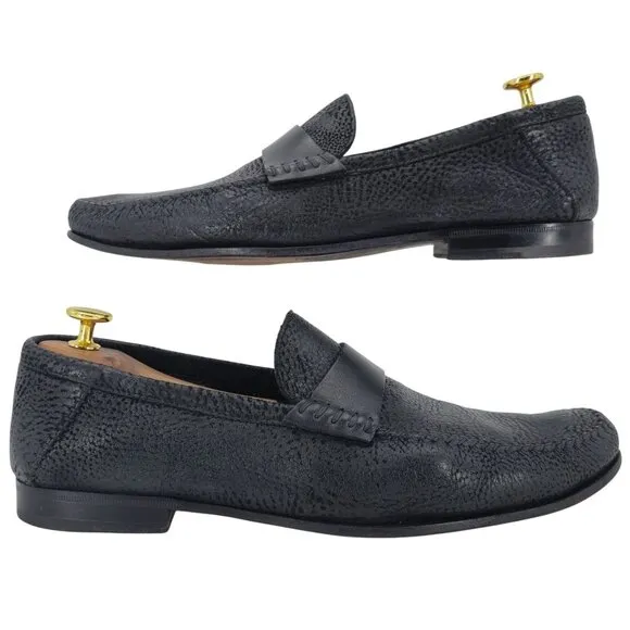 Santoni Italy Soft Black Deerskin Mens size 10.5 Paine Strap Loafers Dress Shoes
