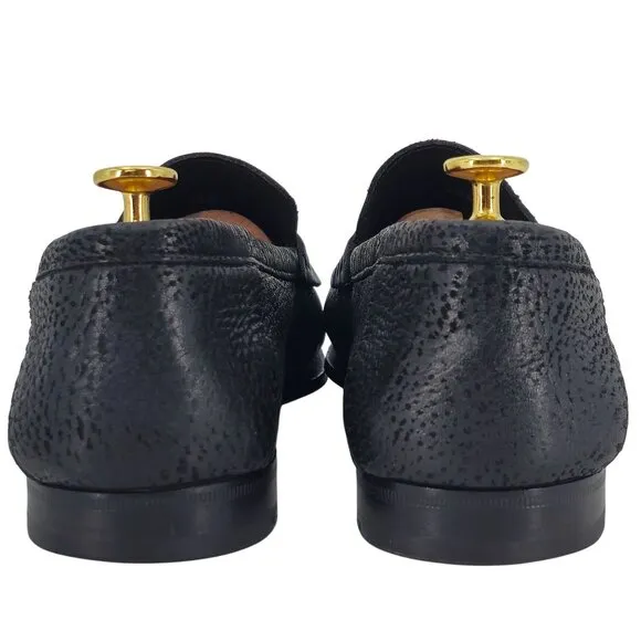 Santoni Italy Soft Black Deerskin Mens size 10.5 Paine Strap Loafers Dress Shoes