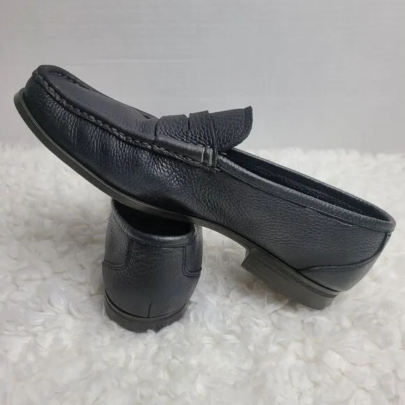 Santoni Penny Loafer Shoes Mens Size 10 Black Pebbled Leather Italy