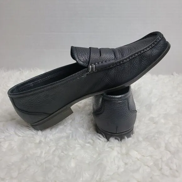 Santoni Penny Loafer Shoes Mens Size 10 Black Pebbled Leather Italy