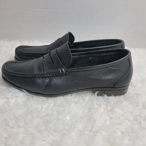Santoni Penny Loafer Shoes Mens Size 10 Black Pebbled Leather Italy