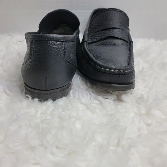 Santoni Penny Loafer Shoes Mens Size 10 Black Pebbled Leather Italy