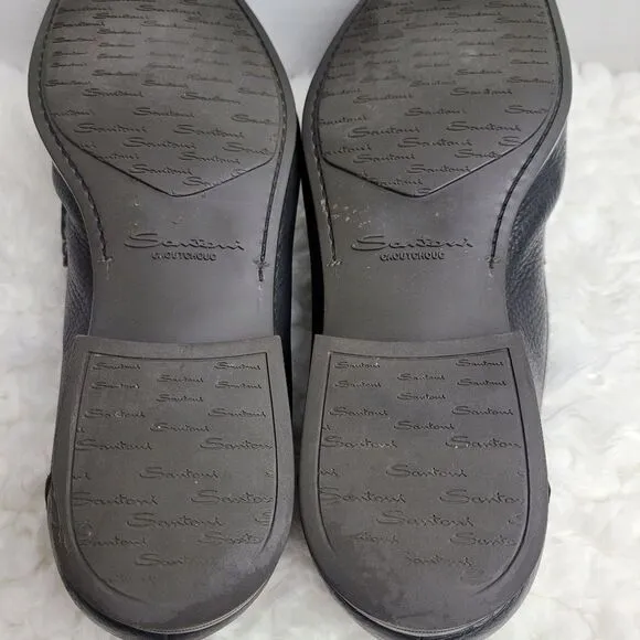 Santoni Penny Loafer Shoes Mens Size 10 Black Pebbled Leather Italy