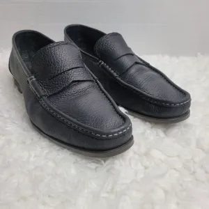 Santoni Penny Loafer Shoes Mens Size 10 Black Pebbled Leather Italy