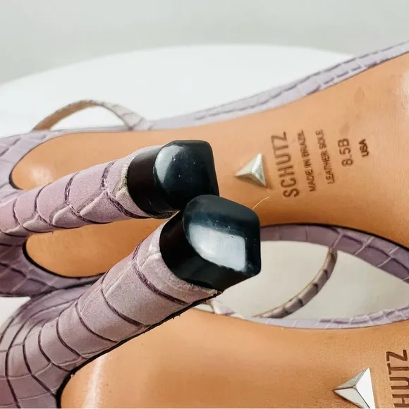 Schutz Altina Lavender Faux Vegan Crocodile Leather Strap Heels Women’s Sz 8.5B