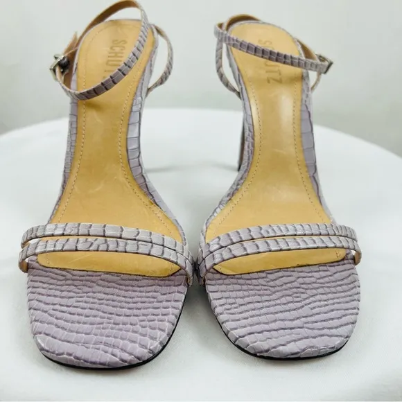 Schutz Altina Lavender Faux Vegan Crocodile Leather Strap Heels Women’s Sz 8.5B