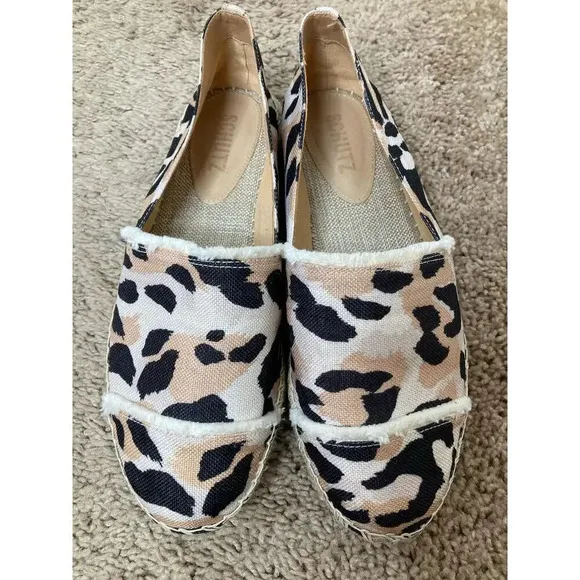 Schutz ohanna espadrille leopard flats sz 7.5 slip on canvas