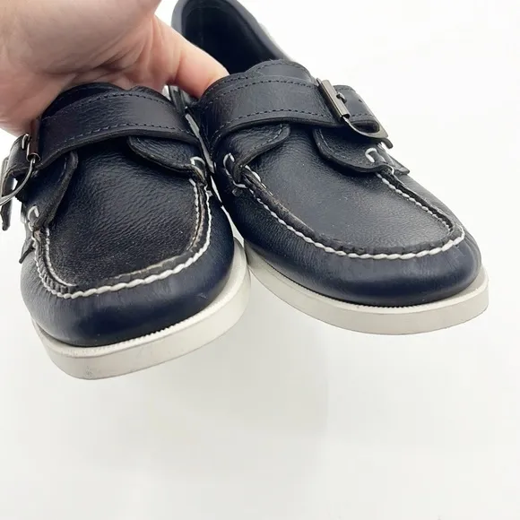 Sebago womens docksides navy blue leather Boat Shoes size 8.5 Portland