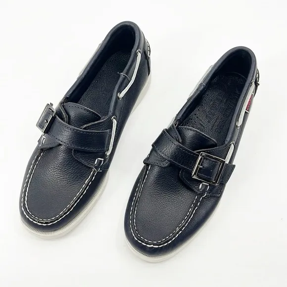 Sebago womens docksides navy blue leather Boat Shoes size 8.5 Portland