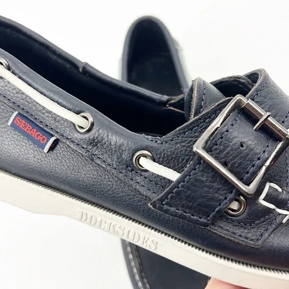 Sebago womens docksides navy blue leather Boat Shoes size 8.5 Portland