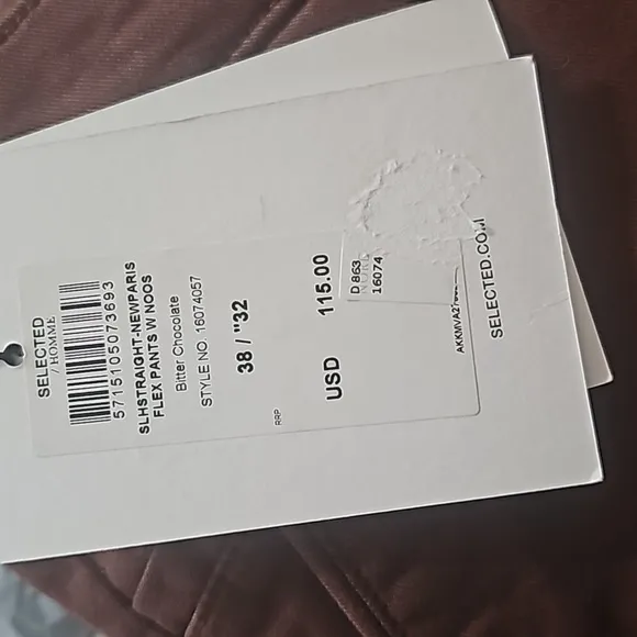 Selected homme pants slim straight new paris flex pants bitter chocolate 38 X 32