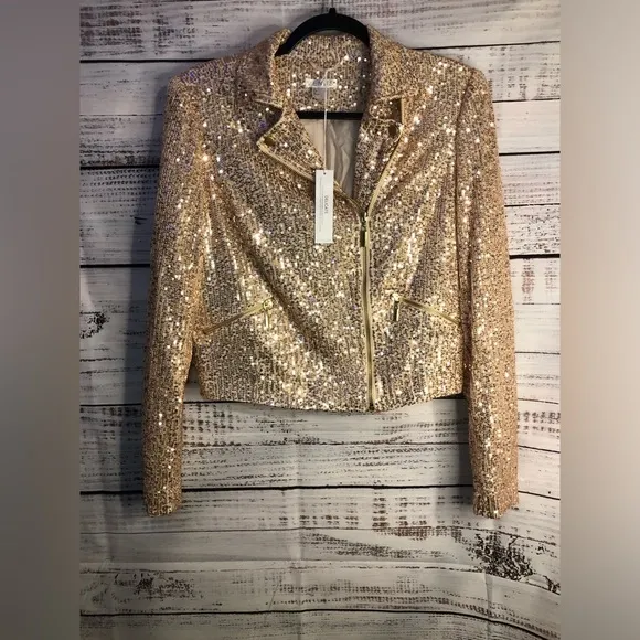 Sequin All Over Pink Crop Blazer