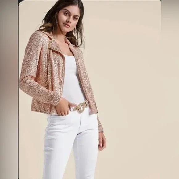 Sequin All Over Pink Crop Blazer