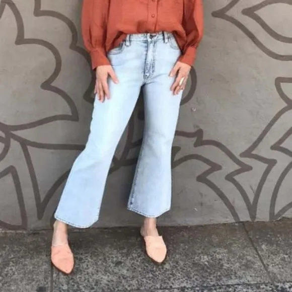 Shona Joy Cortona High Waist Rise Cropped Flared Denim Jean Light Blue 4 $280