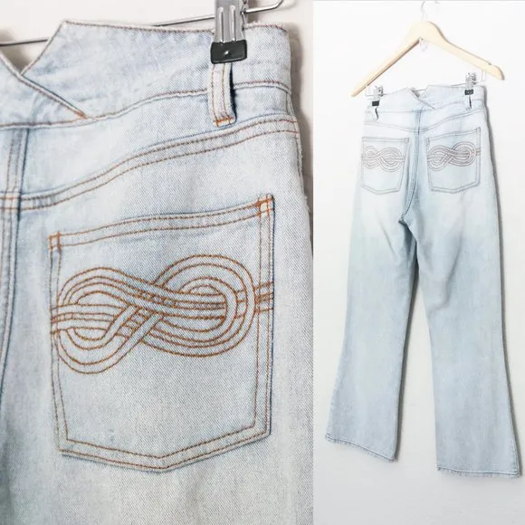 Shona Joy Cortona High Waist Rise Cropped Flared Denim Jean Light Blue 4 $280