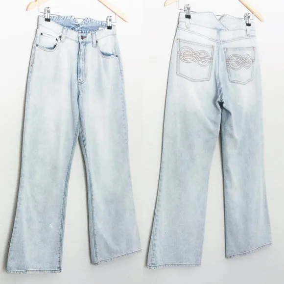 Shona Joy Cortona High Waist Rise Cropped Flared Denim Jean Light Blue 4 $280