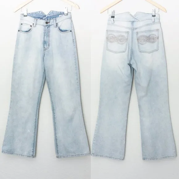 Shona Joy Cortona High Waist Rise Cropped Flared Denim Jean Light Blue 4 $280
