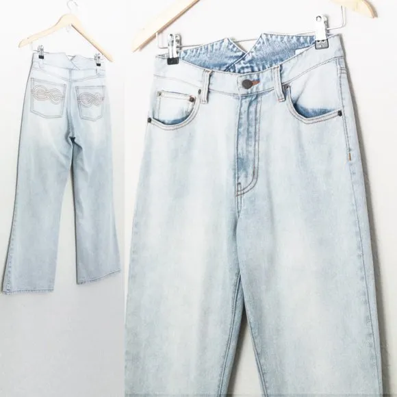 Shona Joy Cortona High Waist Rise Cropped Flared Denim Jean Light Blue 4 $280