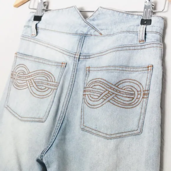 Shona Joy Cortona High Waist Rise Cropped Flared Denim Jean Light Blue 4 $280