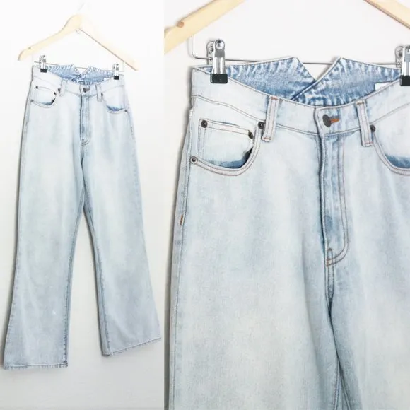Shona Joy Cortona High Waist Rise Cropped Flared Denim Jean Light Blue 4 $280