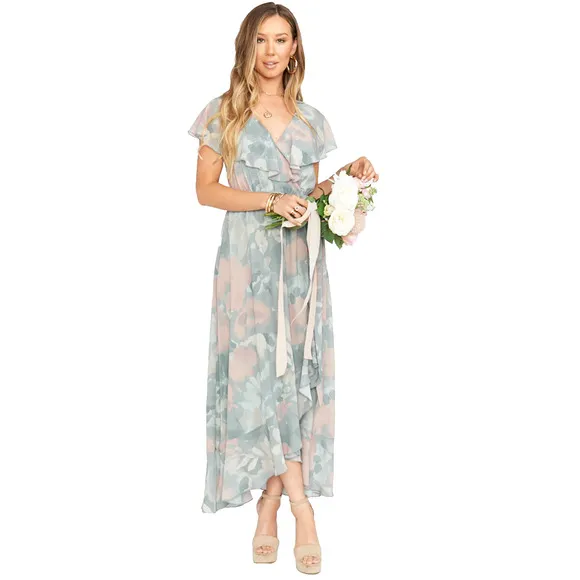 Show Me Your Mumu Jess Ruffle Midi Dress Large Floral Bridesmaid Cottage NEW