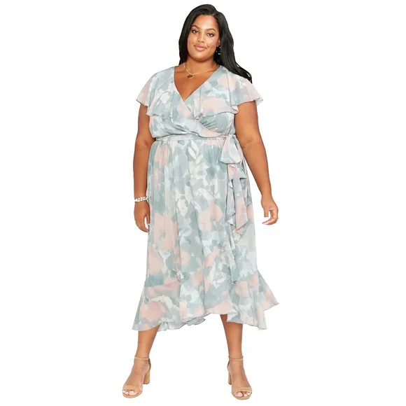 Show Me Your Mumu Jess Ruffle Midi Dress Large Floral Bridesmaid Cottage NEW