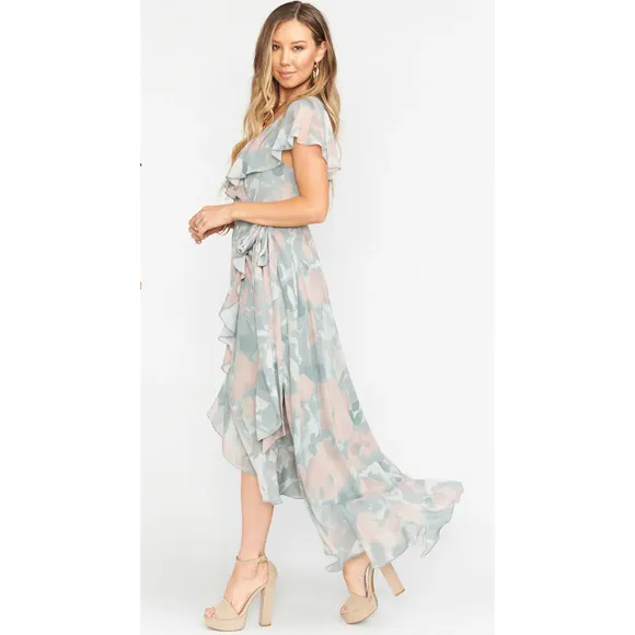 Show Me Your Mumu Jess Ruffle Midi Dress Large Floral Bridesmaid Cottage NEW