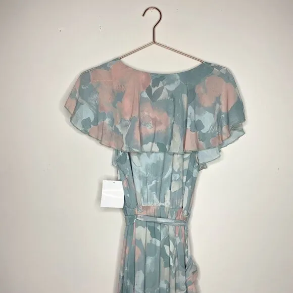 Show Me Your Mumu Jess Ruffle Midi Dress Large Floral Bridesmaid Cottage NEW