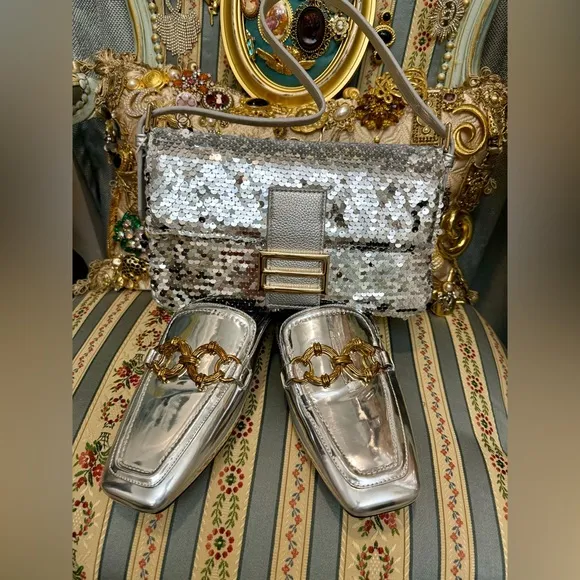 Silver Sequin Jacket with Bag