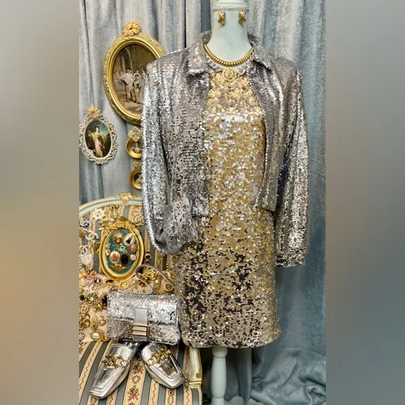 Silver Sequin Jacket with Bag