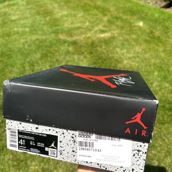 Size 4.5 - Nike Air Jordan 4 Retro SE GS Black Canvas Men's Shoes - Ships Now
