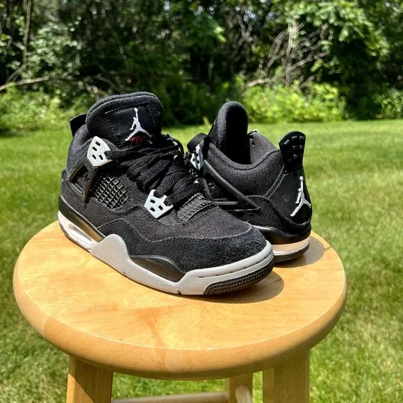Size 4.5 - Nike Air Jordan 4 Retro SE GS Black Canvas Men's Shoes - Ships Now