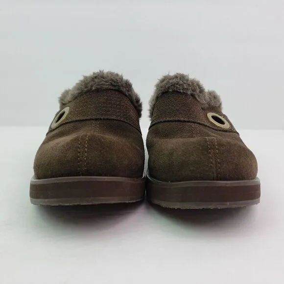 Skechers Cali Womens Size 8.5 Brown Suede Slip On Faux Fur Wedge Mule Shoes